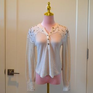 Cream Free People Long Sleeve Shirt with Lace Detailing
